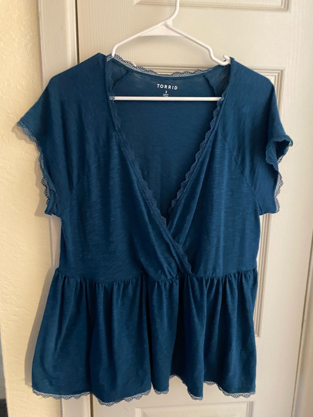 torrid Teal Lace-Trim Scoop Neck Top